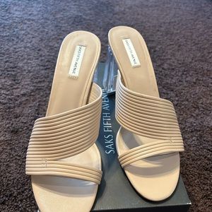 Saks fifth Avenue nude clear heeled sandals size 91/2